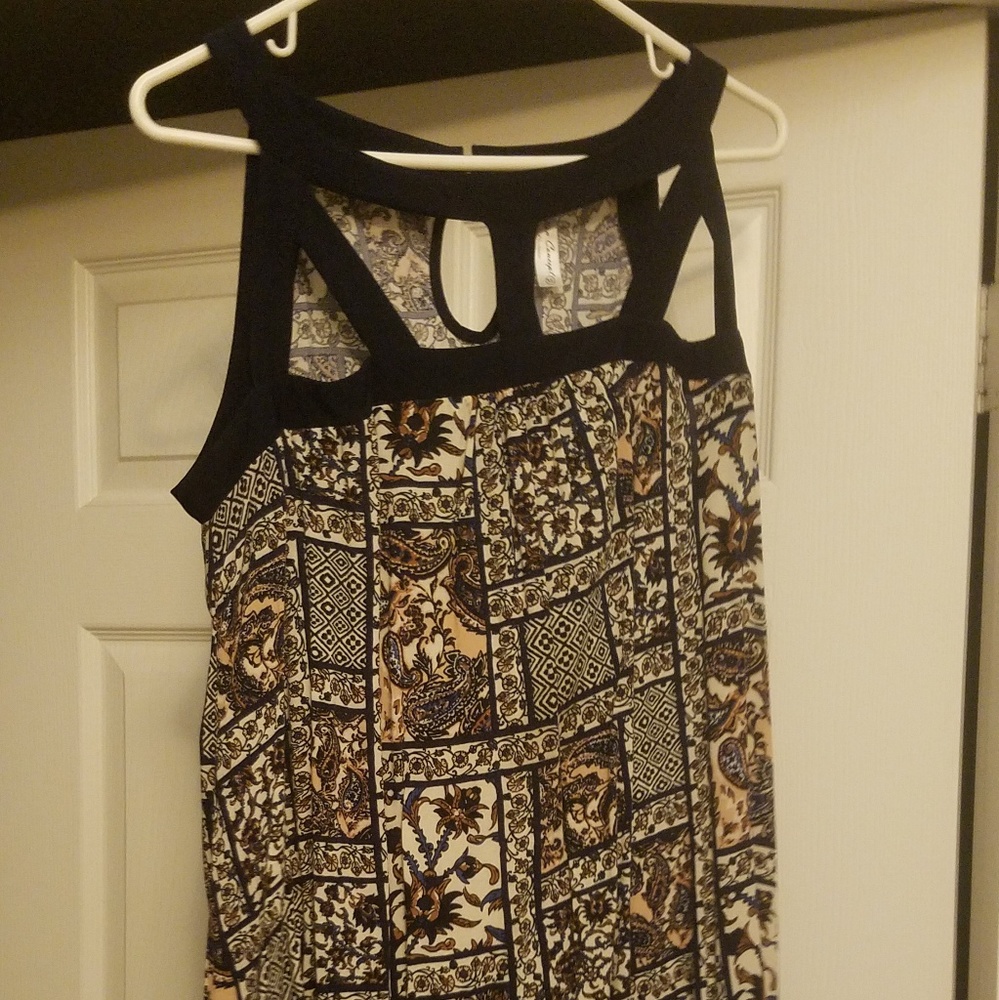 Navy and cream designed mid-length dress